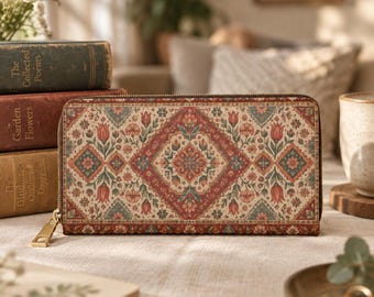 Vintage Persian Floral Geometric Zipper Wallet