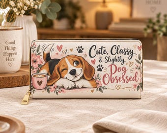 Dog Obsessed Beagle Floral Paw Print Zipper Wallet
