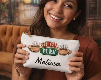 Personalized Central Perk Logo Accessory Pouch - Customizable T-Bottom Pencil Case & Travel Bag