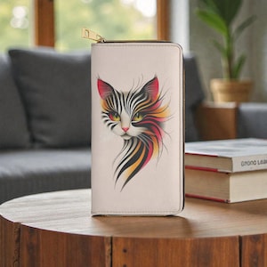 Colorful Cat Art Zipper Wallet | Women's PU Leather Long Wallet
