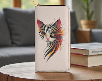 Colorful Cat Art Zipper Wallet | Women's PU Leather Long Wallet