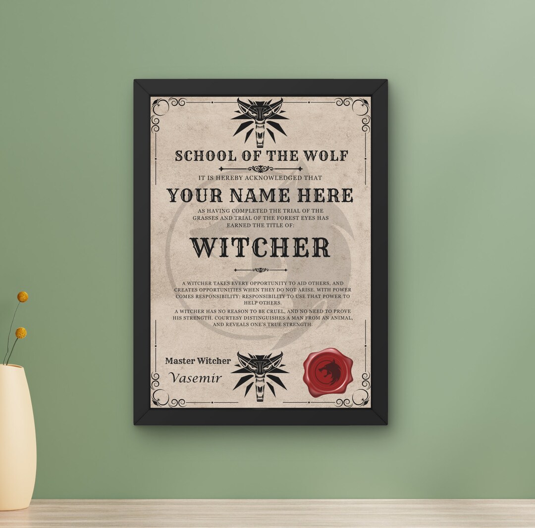 Personalized WITCHER School of Wolf Certificate. Witcher Diploma - Etsy
