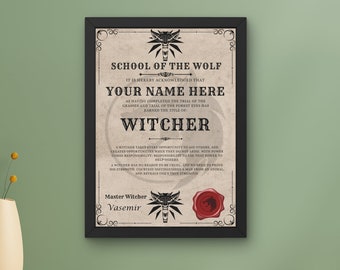 Personalisiertes WITCHER School Of Wolf Zertifikat. Hexer-Diplom