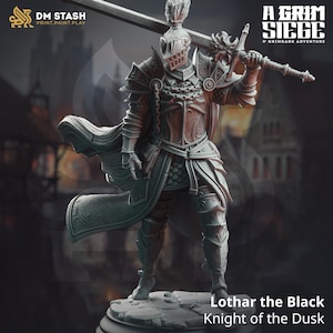 32mm Resin DnD Miniature – Lothar the Black Human Fighter Paladin | Unpainted RPG Figure
