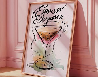 Espresso Martini Art, Martini Poster, Cocktail Poster, Cocktail Recipe Art, Coquette Room Decor, Aperol Spritz Print, Wedding Drink Sign