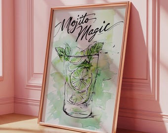 Martini Art, Set of 3, Mojito, Martini Poster, Girl in Martini Print, Cocktail Poster, Cocktail Recipe Art, Dirty Martini, Aperol Spritz