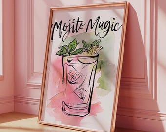 Martini Art, Martini Poster, Mojito Print, Girl in Martini Print, Cocktail Poster, Cocktail Recipe Art, Dirty Martini, Espresso Martini Art