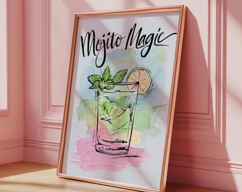 Martini Art, Martini Poster, Mojito Print, Girl in Martini Print, Cocktail Poster, Cocktail Recipe Art, Dirty Martini, Espresso Martini Art