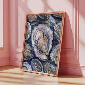 Arte de pared de ostras, vaquera costera, arte de conchas de ostras, impresión de ostras, decoración de habitación playera, estética de pescador, impresión de sardinas, póster de surf
