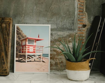 Vintage Strand Rettungsschwimmer Stand Fotografie Strand Drucke, Küsten Wandkunst, Adrette Drucke, trendige Wandkunst, Bar Warenkorb Kunst, Retro Druck, Surf Kunst