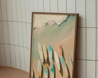 Vintage Aerial Surfboard Retro Photograph Print, Coastal Wall Art, Trendy Wall Art, Digital Download, Dorm Room Decor, Beach Wall Art