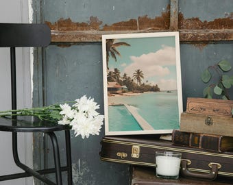 Vintage Retro Beach Vacation Photograph Print, Coastal Wall Art, Preppy Prints, Trendy Wall Art, Surf Art, Downloadable Art, Dorm Room Decor