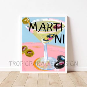 Martini Cocktail Retro Art Print, Martini, Bar Art, Cocktail Art Print, Kitchen Decor, Bar Poster, Bar Print
