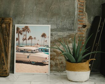 Vintage Retro Car Photograph Beach Print, Coastal Wall Art, Preppy Prints, Trendy Wall Art, Surf Art, Dorm Room Decor, Home Decor