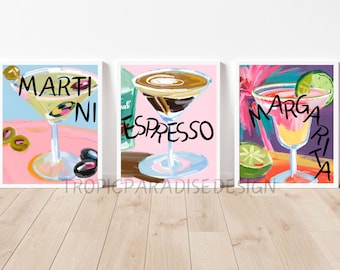 Martini Margarita Espresso Martini Cocktail Retro Art Print, Martini, Bar Art, Cocktail Art Print, Kitchen Decor, Bar Poster, Bar Print