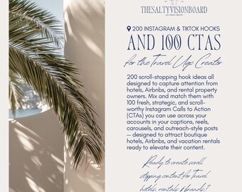 200 Viral Hooks and 100 CTAs for Travel UGC Creators | PLR with Master Resell Rights | Reels & TikTok Content Prompts for Airbnb/Hotels