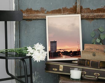 Vintage Sunset Retro Beach Drive Photograph, Coastal Wall Art, Preppy Prints, Trendy Wall Art, Bar Cart Art, Retro Print, Dorm Room Decor