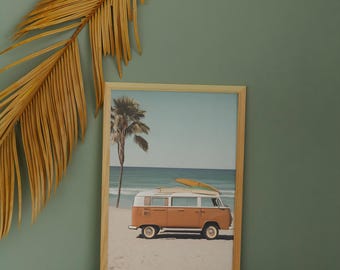 Vintage Bus Photograph Beach Prints, Coastal Wall Art, Preppy Prints, Trendy Wall Art, Bar Cart Art, Retro Print, Surf Art