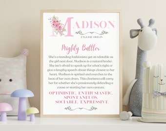 Significado de nombre personalizado, Arte mural, Regalo para baby shower, Decoración única para habitación infantil, Regalos para mamá primeriza, Niña, Habitación infantil estilo bohemio, Baby Shower