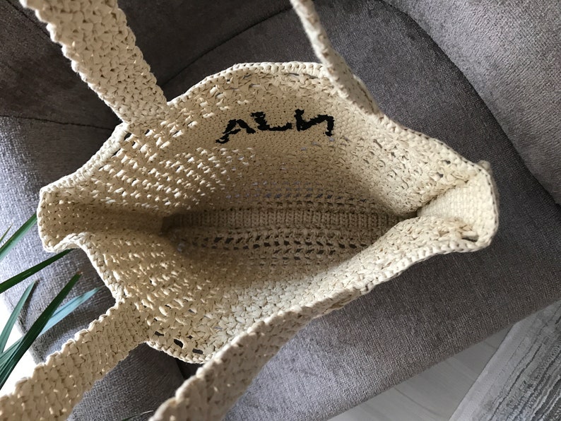 Sac fourre-tout en raphia au crochet, sac de plage en raphia, sac hobo personnalisé, sac en filet, sac en paille d'été, sac seau, sac shopping, sac au crochet image 10