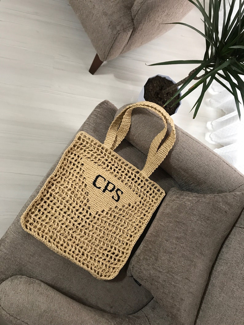 Sac fourre-tout en raphia au crochet, sac de plage en raphia, sac hobo personnalisé, sac en filet, sac en paille d'été, sac seau, sac shopping, sac au crochet image 4