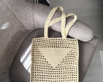 Crochet raffia tote bag, beach raffia bag, personalized hobo bag, mesh bag, summer straw bag, bucket bag, shopping bag, crochet bag