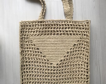 Crochet raffia tote bag, beach raffia bag, personalized hobo bag, mesh bag, summer straw bag, bucket bag, shopping bag, crochet bag