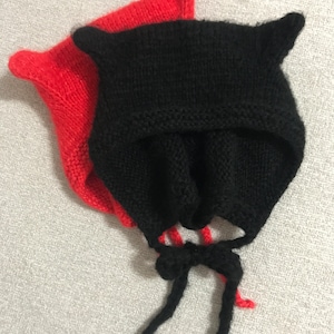 Diable bonnet rouge en tricot chat oreilles de chat chapeau en mohair tricoté adulte bonnet en mohair rouge adulte bonnet hiver femme cagoule bonnet avec oreilles image 5