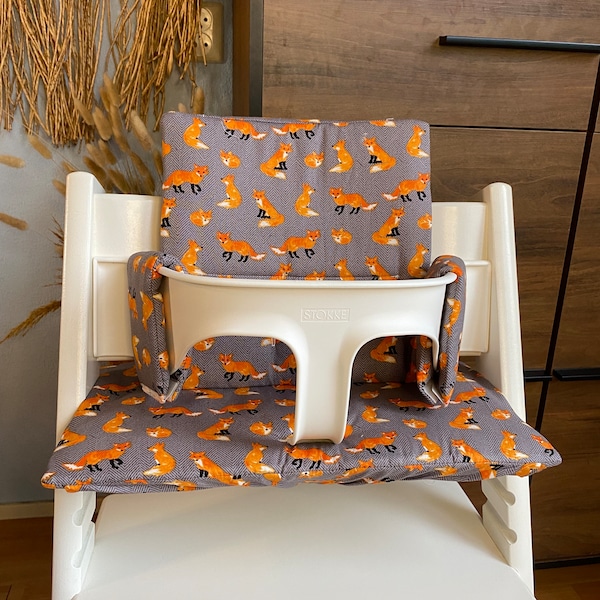 Ensemble de coussins pour chaise haute Stokke Tripp Trapp - amovible - renard - Orange & gris