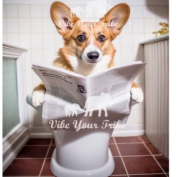 Corgi on Toilet - 8x10 framed metal sign - Bathroom decor/Gift Idea - Cheeky Dog Humor - Corgi Lovers