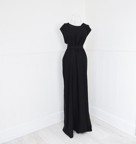 Aisha Inner Sleeveless Slip Black Abaya Dress in Nida - Chiffon Hijab and Belt Included Aisha Inner Sleeveless Slip Black Abaya Dress in Nida - Chiffon Hijab and Belt Included