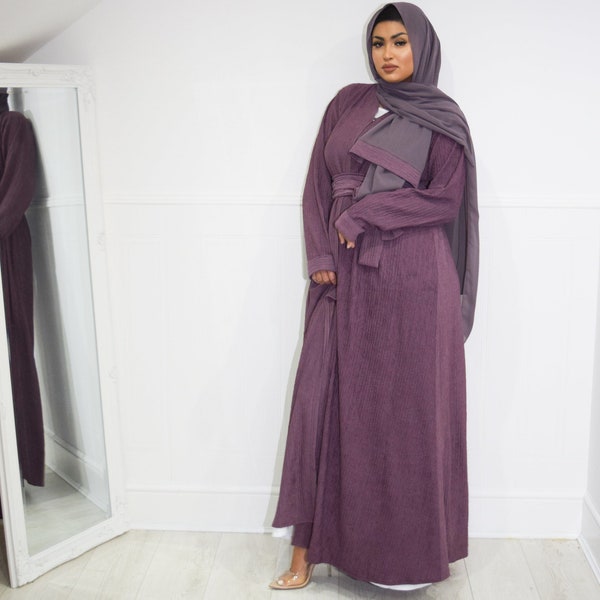 Zaiba textured Open A-line Abaya Jacket with pockets in Heather