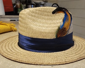 Flat wide brim straw fedora