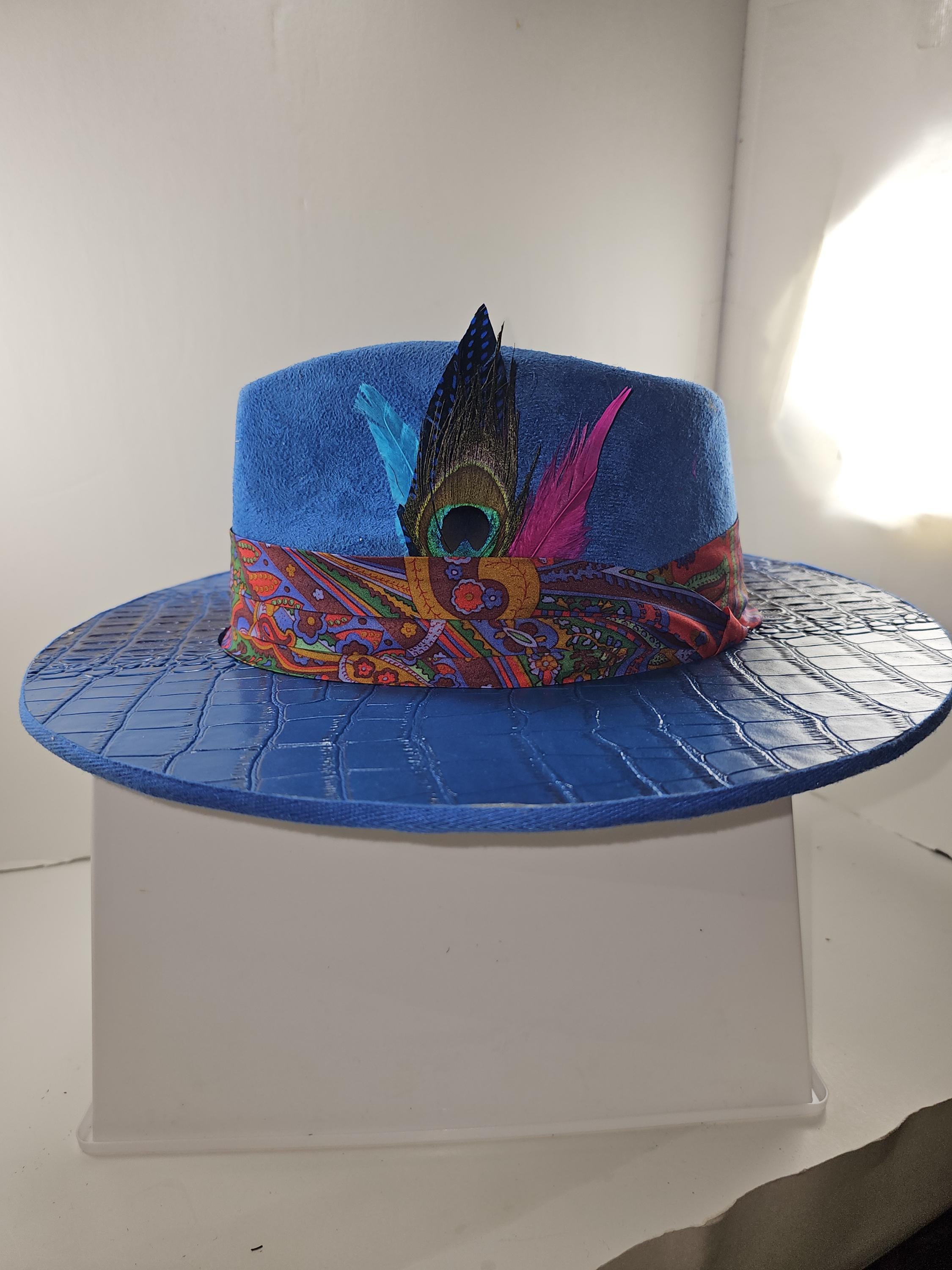 Royal Blue Bigger Wide Brim Fedora Hat Royal Blue Big Brimmed Hat – Over The Top Hats main image 3