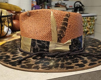 Animal Print straw wood brim warm weather fedora