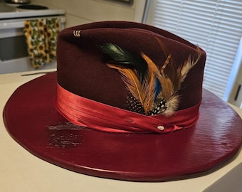Cranberry Delight  Wide Wood Brim Fedora