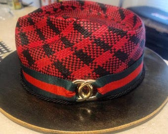 Custom Red & Black Designer Wood Brim Fedora by Brim Masters
