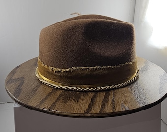 Felt FEDORA Vintage BRIM HAT, Small Oak Wooden Brim Fashionable Stylish Fedora Hat for Men/Women