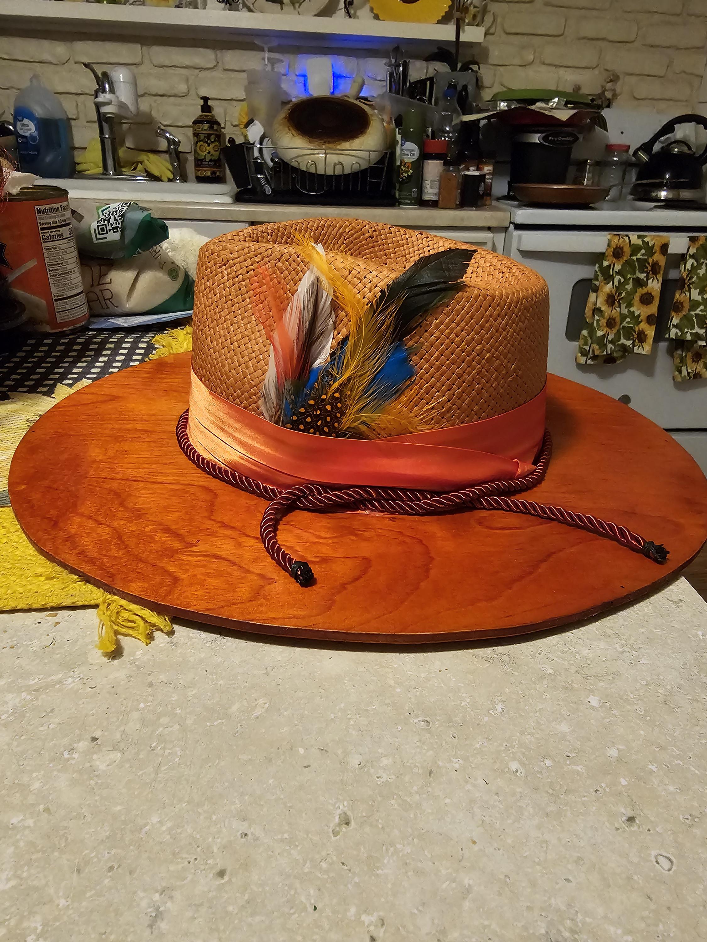 Classy Orange Wide Wood Brim Straw Fedora - Etsy display picture 2