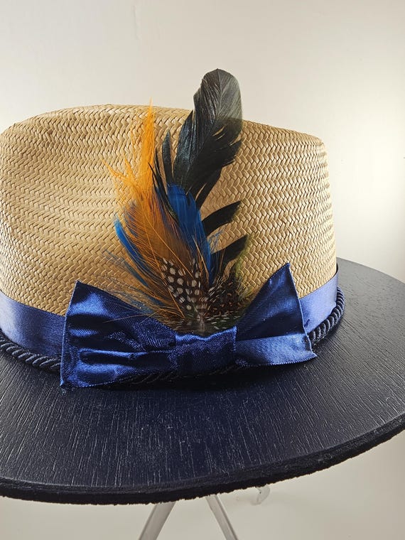 FUR FEATHER Wide Brim FEDORA Hat, Cream or Natural Royal  display picture 1