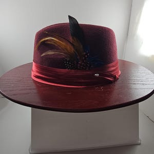 Wide Brim FEATHER HAT FEDORA, Vintage Oak Wooden Cowboy or Cowgirl Fedora Hat Gift for Fashion