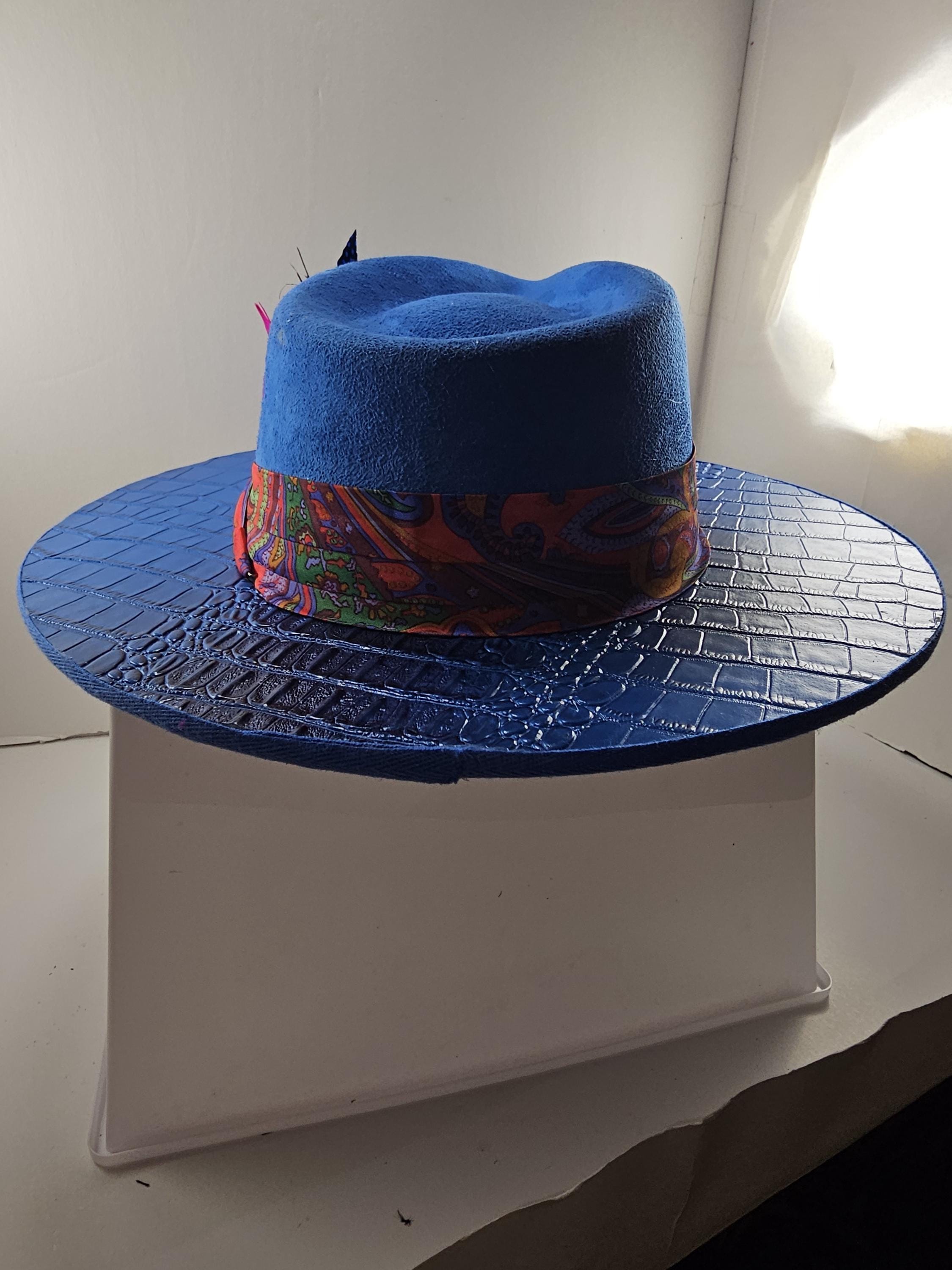 Deluxe Royal Blue Gator Back Wide Brim Fedora - Etsy display picture 2