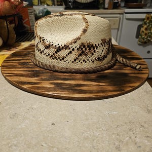 Distressed Summer Hat Wide wood Brim Fedora