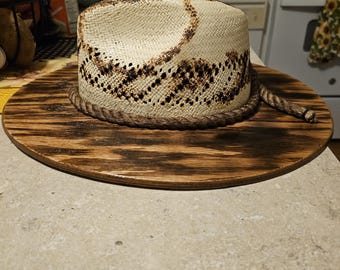 Distressed Summer Hat Wide wood Brim Fedora