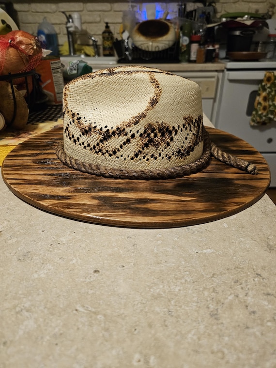 Distressed Summer Hat Wide wood Brim Fedora