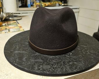 Wide Brim Paisley wool/fur felt fedora w/ leather band (avail. multi colors)