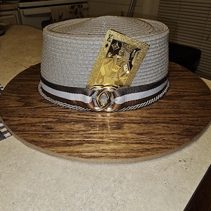 FEDORA BOATER Wide Brim Straw HAT, Unisex Traditional Boater Style Wooden Oak Brim Sun Hat Fedora