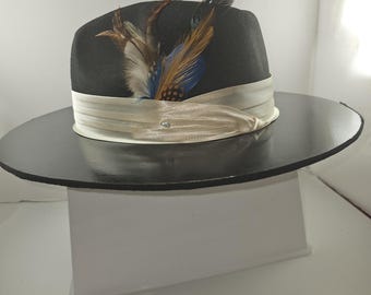 Wool Feather Brim FEDORA FELT HAT, Classic Gentleman's Fedora Featuring Vegan Wool Brim Hat