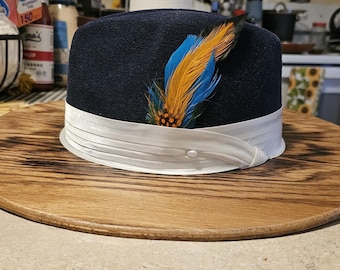 Stylish Navy Blue Wide Wood Brim Fedora