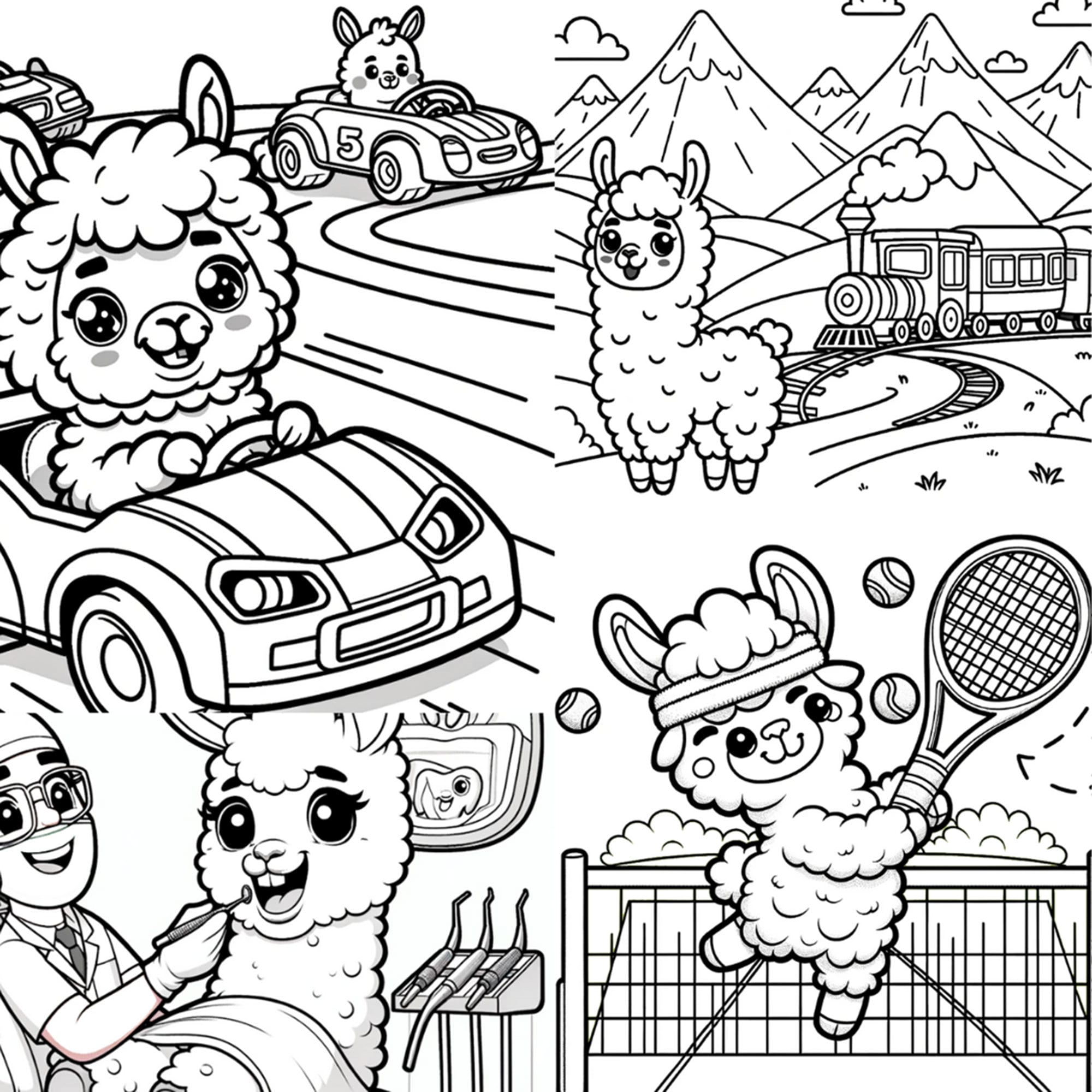 24 Charming Llama Pages for Coloring Immediate Download Grayscale Art ...